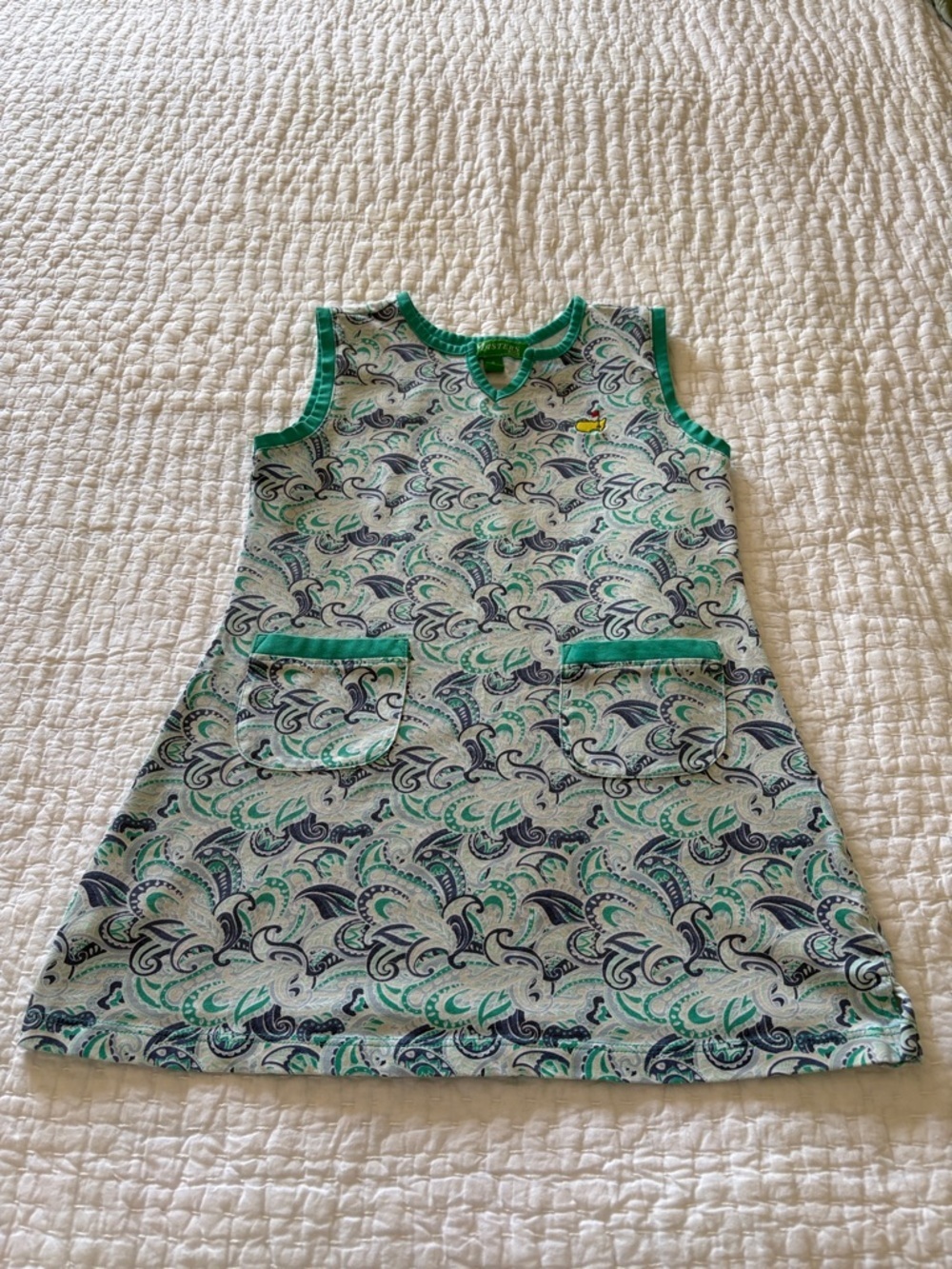 VTG Masters Kids Girls' Sleeveless Paisley A-Line Dress in Green & Navy EUC S